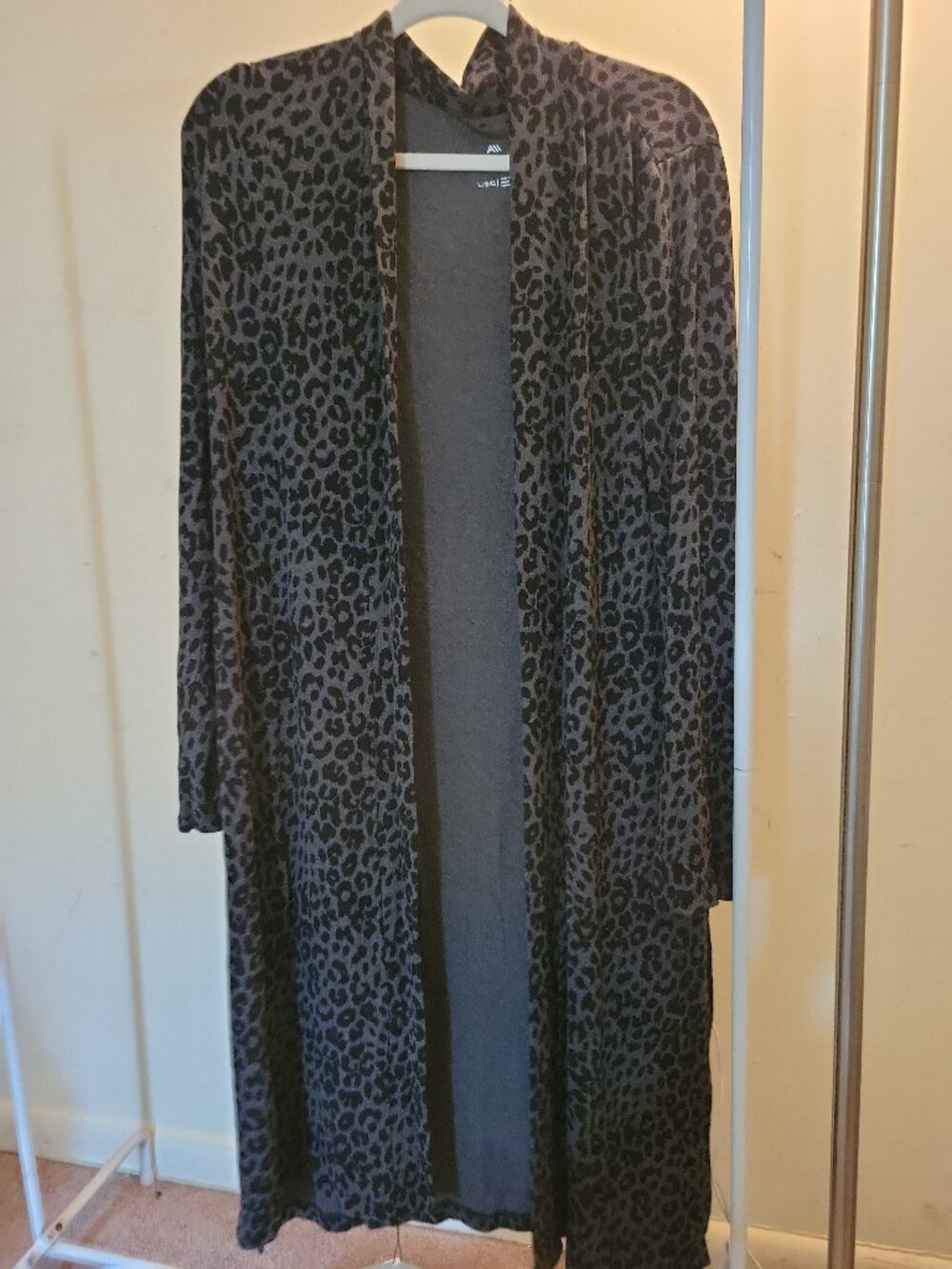 Andrew Marc Sport  Women's Duster Charcoal Leopard Print Size Large